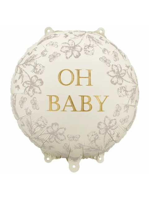 Фольгированный шар Oh baby круг , молочный с золотой надписью,  на выписку девочки и мальчика из роддома