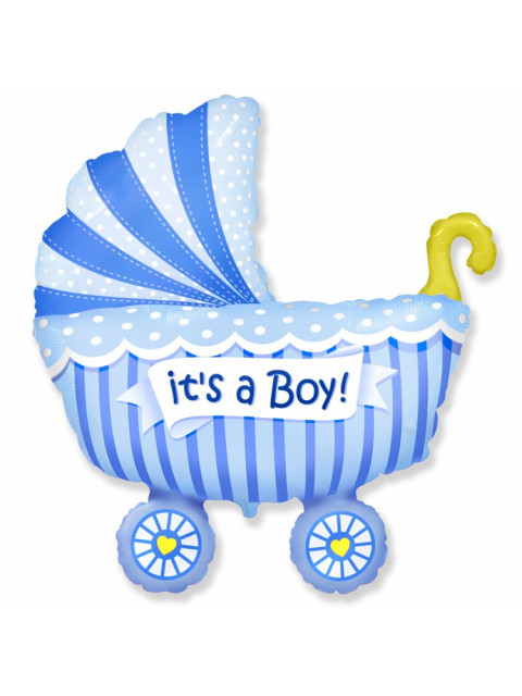 Фольгированный шар фигура Коляска голубая Its a boy, на выписку мальчика из роддома